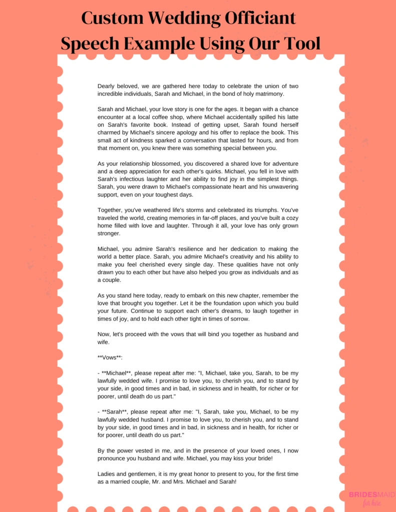 Custom wedding officient speech