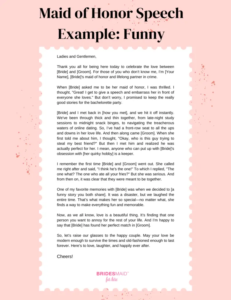 funny maid of honor speech examples