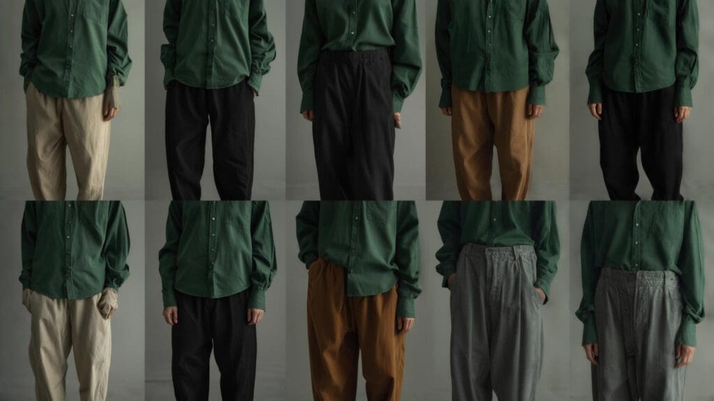 what color pants go with green shirt